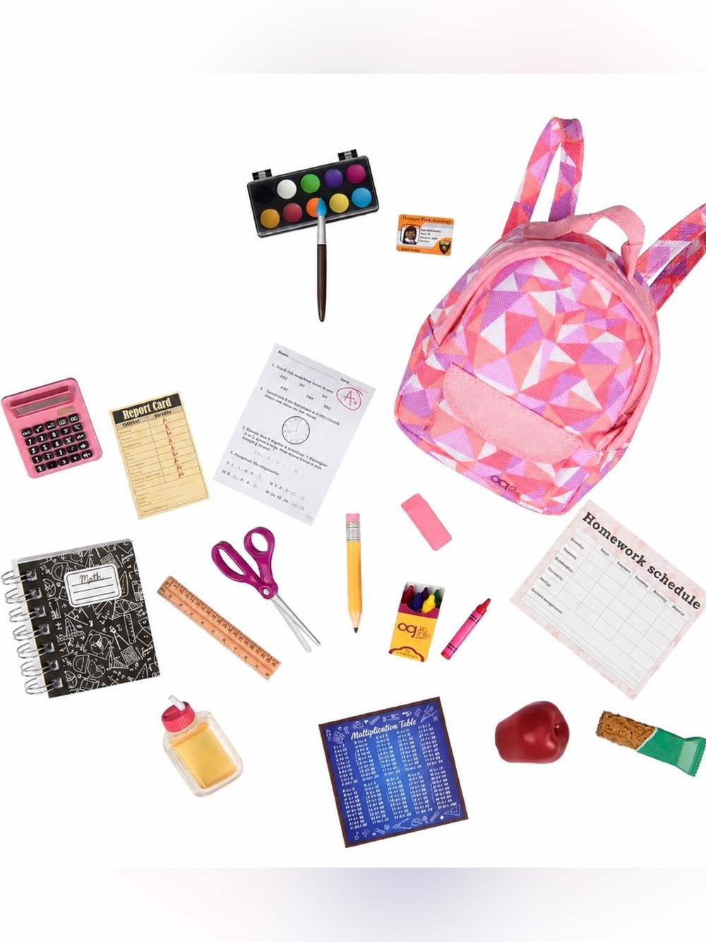 Our Generation Off to School Accessory Set EUC 18” Doll School Supplies Backpack